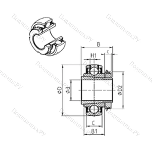 Подшипник шариковый радиальный UK 210+H-27 от производителя  SNR Подшипник шариковый радиальный UK 210+H-27 от производителя  SNR