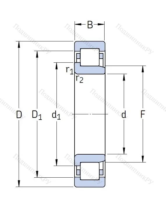Роликовый цилиндрический подшипник NJ 2212 ECP от производителя  SKF