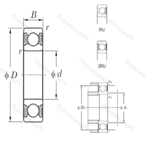 Подшипник шариковый радиальный 6208-2RU