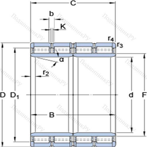 Четырёхрядные цилиндрические роликоподшипники 315826 B