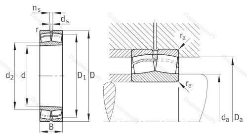 Сферический роликовый подшипник с конической посадкой на вал 22205 E 1K от производителя  FAG