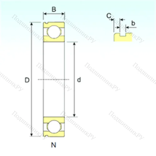 Подшипник шариковый радиальный 6412 N от производителя  ISB