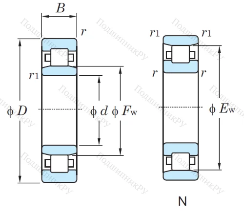 Роликовый цилиндрический подшипник N 314 от производителя  KOYO