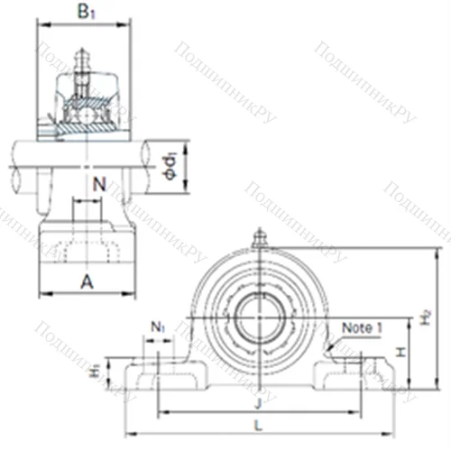 Подшипниковый узел шариковый радиальный UKP 206+H 2306 от производителя  NACHI