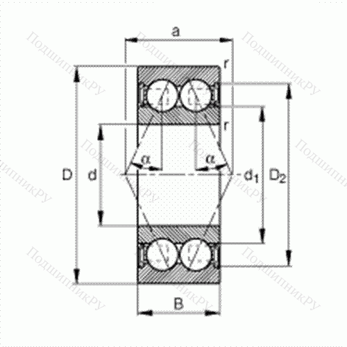 Подшипник шариковый радиально-упорный 3005-B-2RSR-TVH от производителя  FAG Подшипник шариковый радиально-упорный 3005-B-2RSR-TVH от производителя  FAG